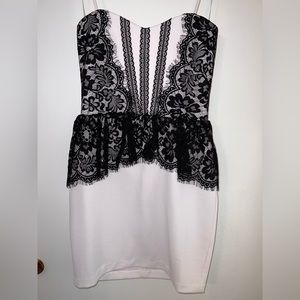 White strapless dress with black lace